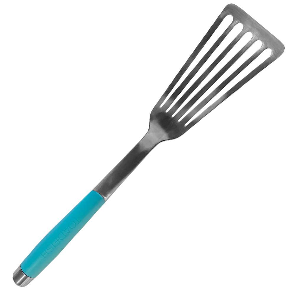 Spatula with a blue handle on a white background