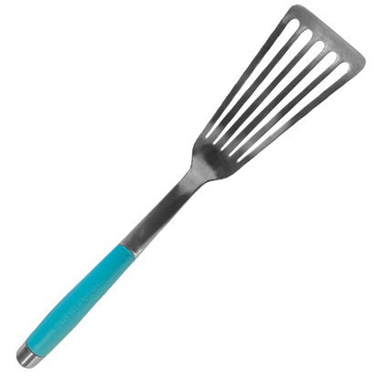 Spatula with a blue handle on a white background