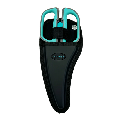 Black and teal fishing lure with 'Toadfish' branding on a white background