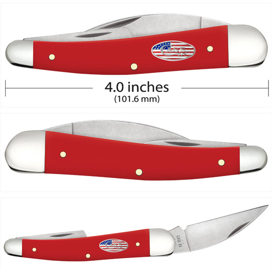 CASE AMERICAN WORKMAN 3 BLADE 4" RED SYNTH SEAHORSE WHITTLER