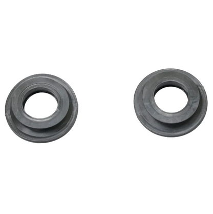 Two black rubber washers on a white background