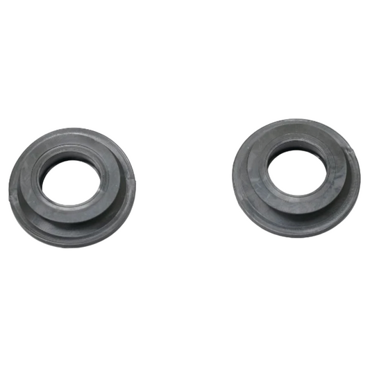 Two black rubber washers on a white background
