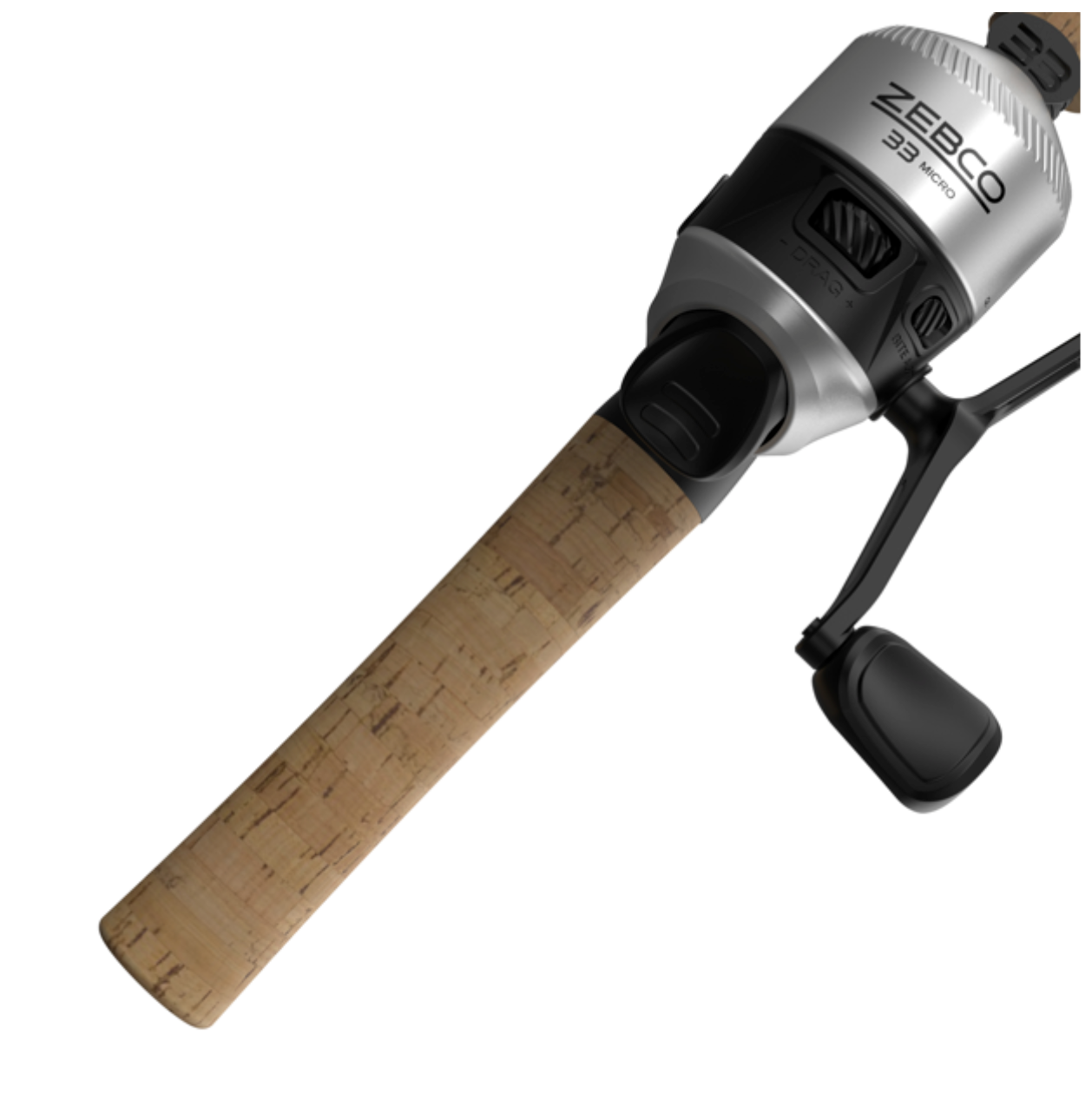 Fishing rod with reel on a white background