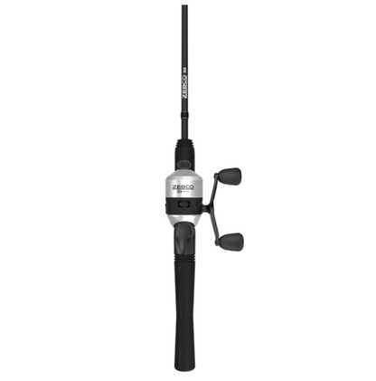 Fishing rod with reel on a white background