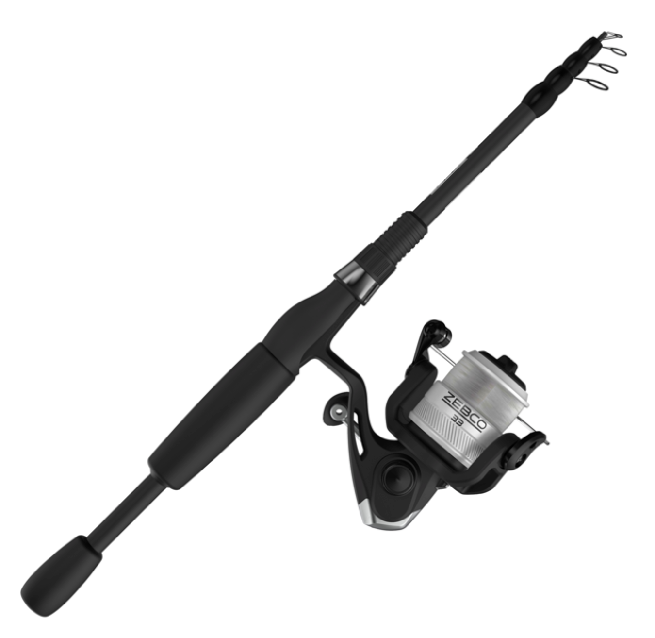 Fishing rod with reel on a white background