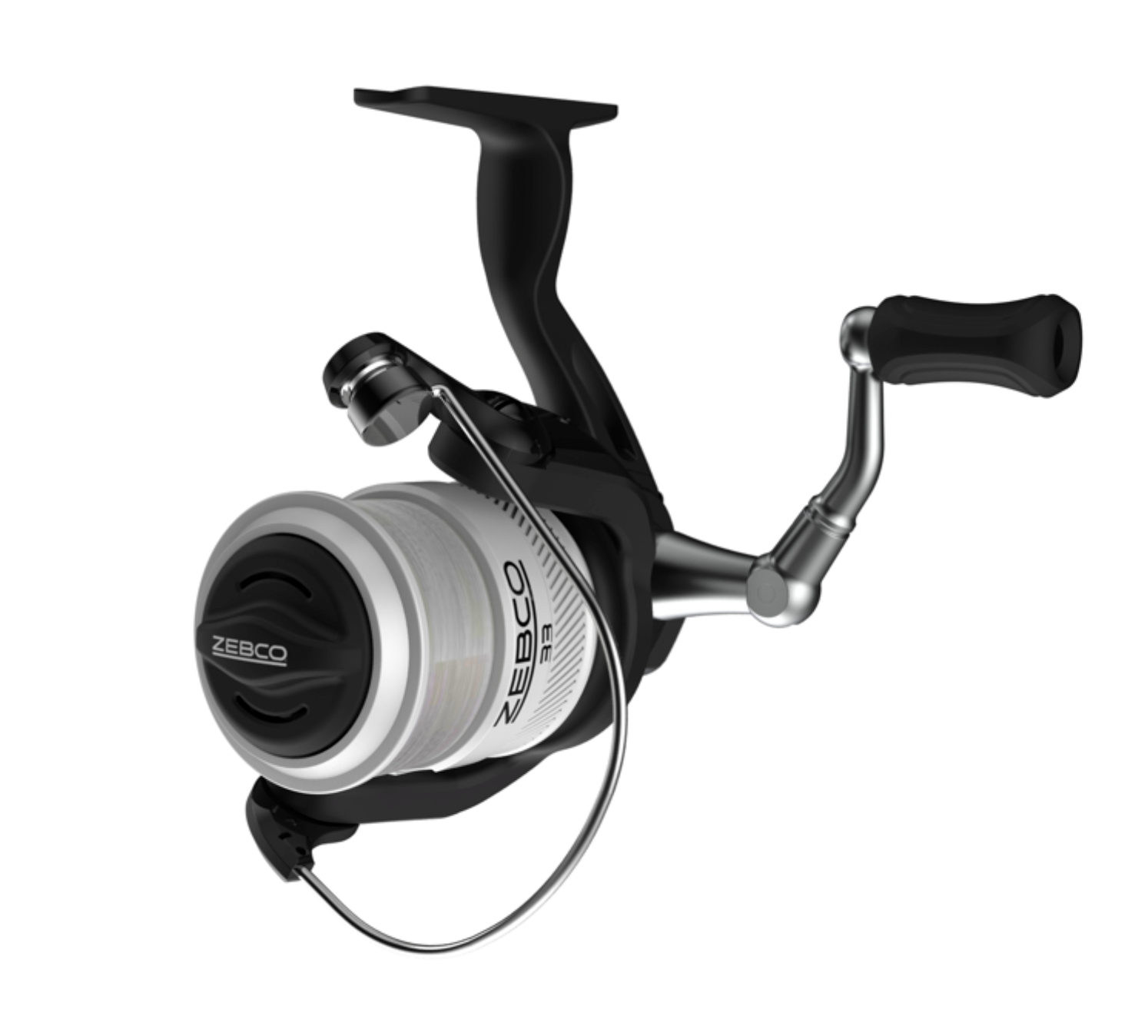 Fishing rod with reel on a white background