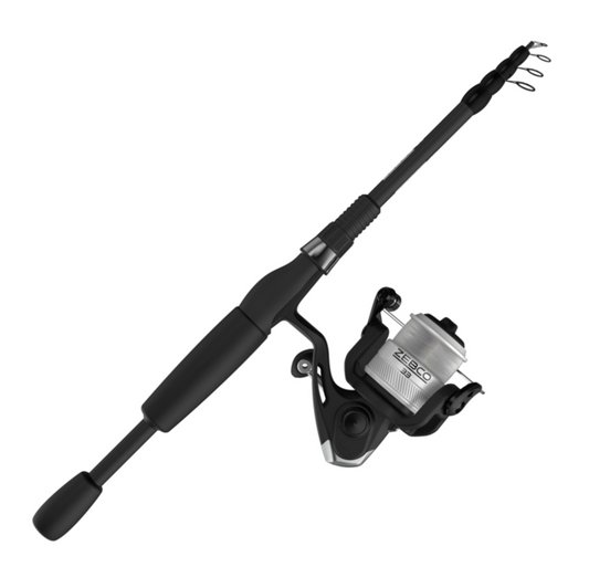 Fishing rod with reel on a white background