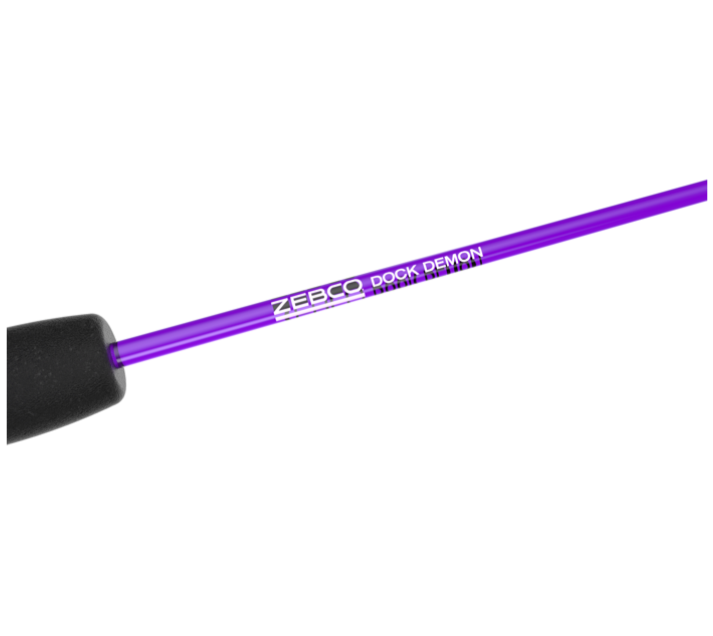 Fishing rod and reel set with purple accents on a white background