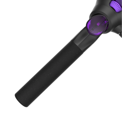 Fishing rod and reel set with purple accents on a white background