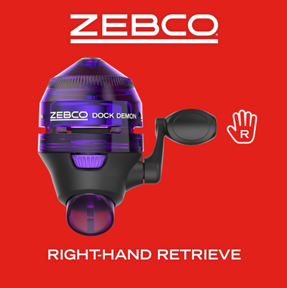 Fishing rod and reel set with purple accents on a white background