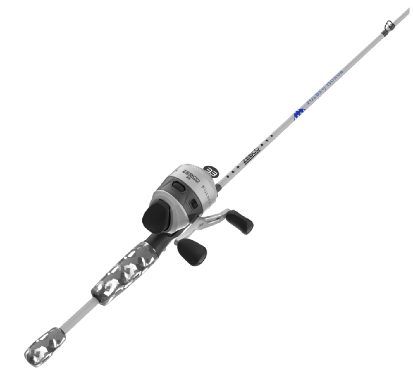 Fishing rod and reel set on a white background