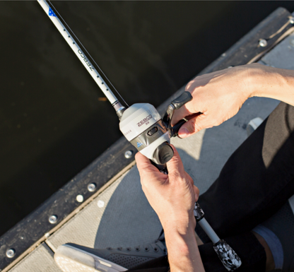 Fishing rod and reel set on a white background