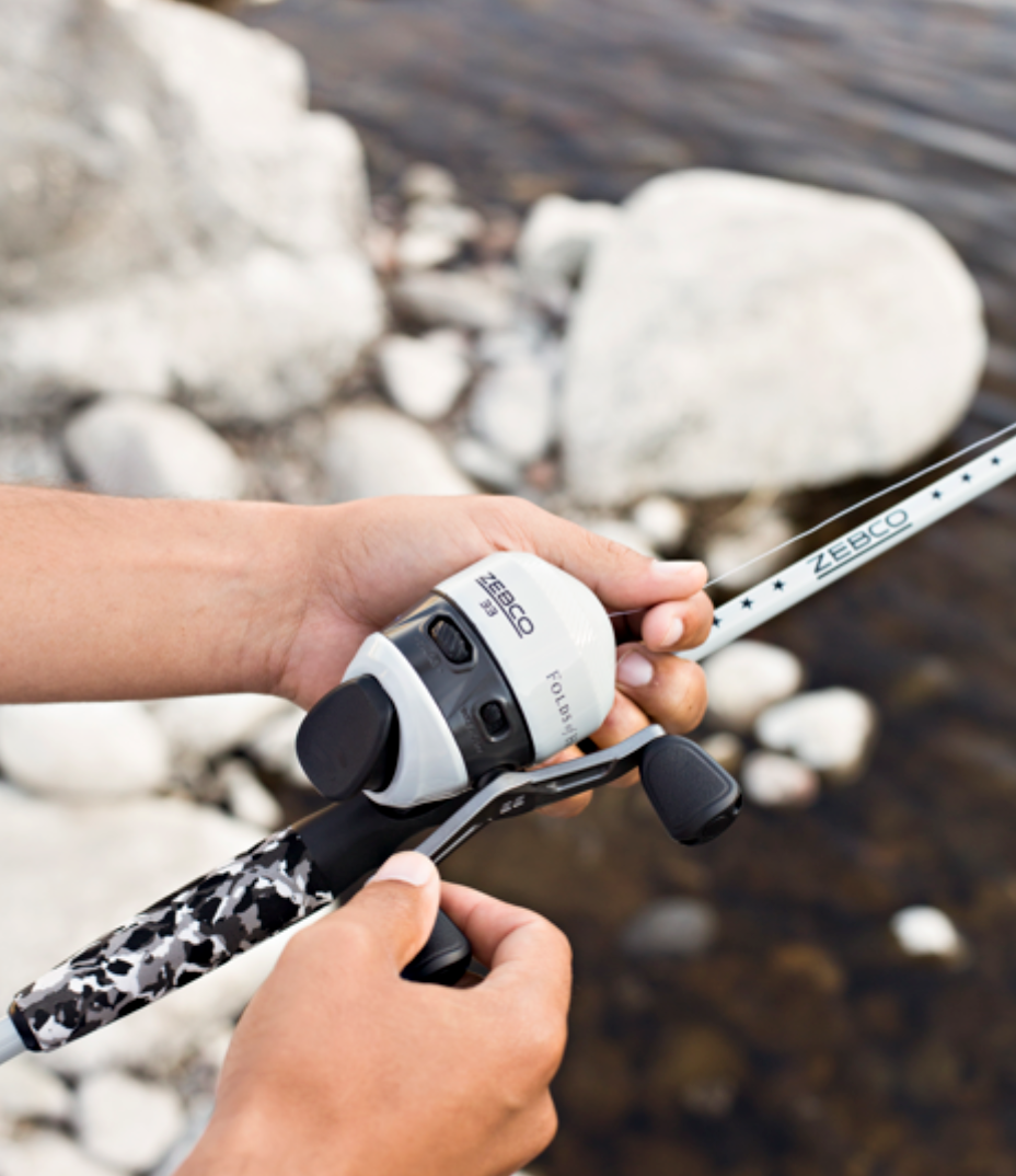 Fishing rod and reel set on a white background