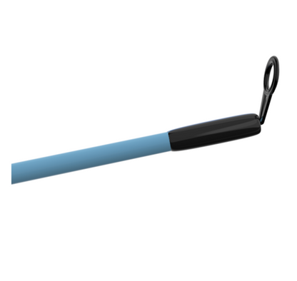 Blue and black tool with a handle on a white background