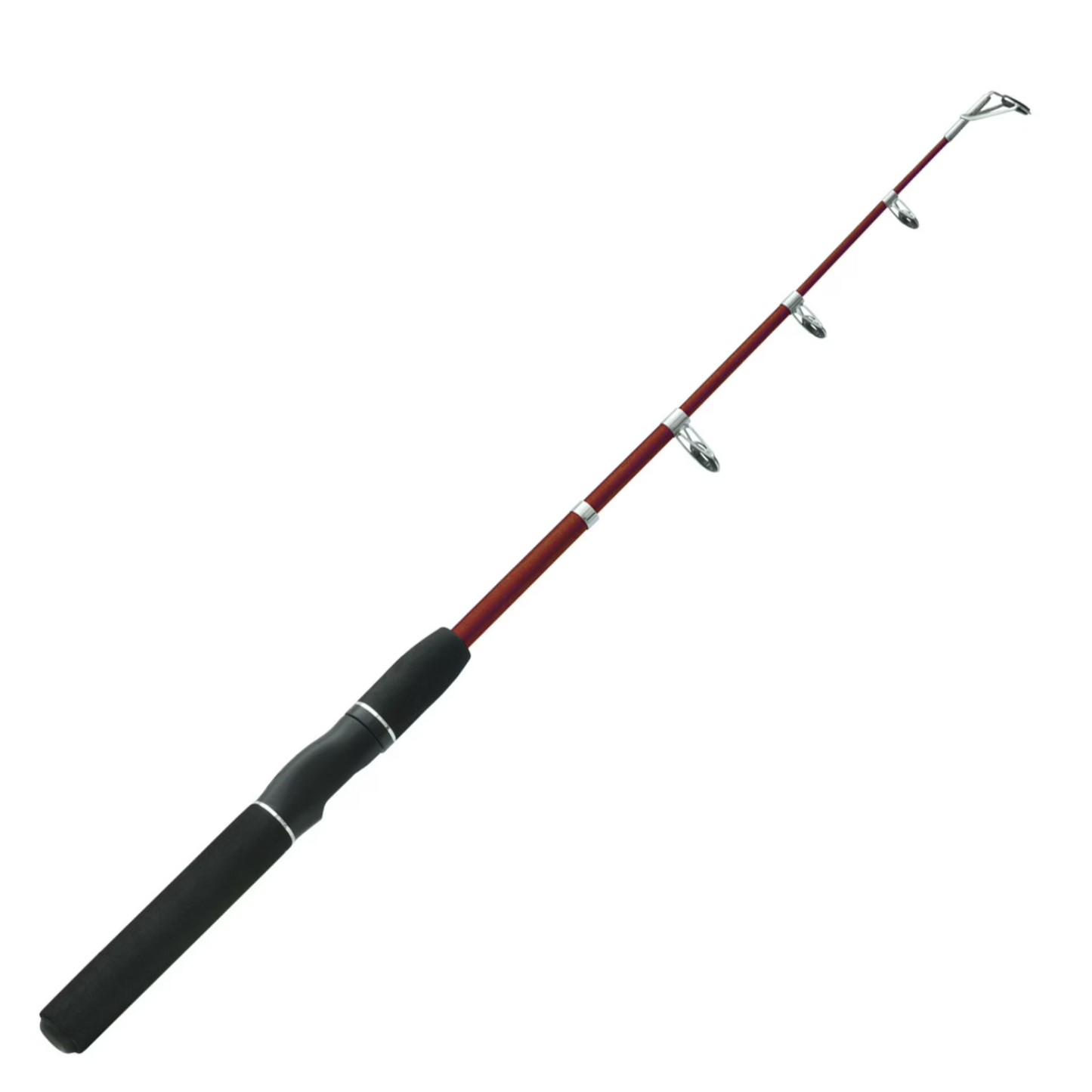 Fishing rod with red and black handle on a white background