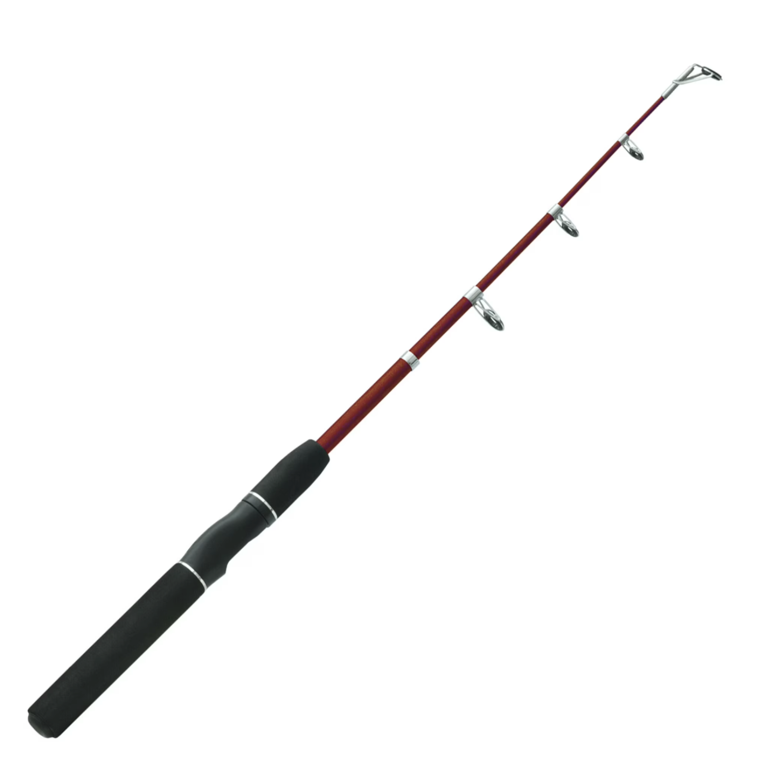 Fishing rod with red and black handle on a white background
