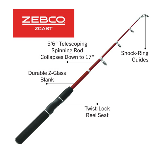 Fishing rod with red and black handle on a white background