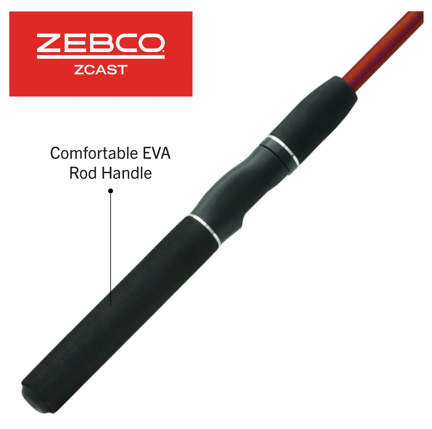 Fishing rod with red and black handle on a white background