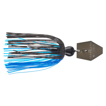 Fishing lure with blue and black skirt on a white background