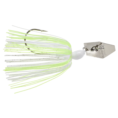 Fishing lure with green and white skirt on a white background