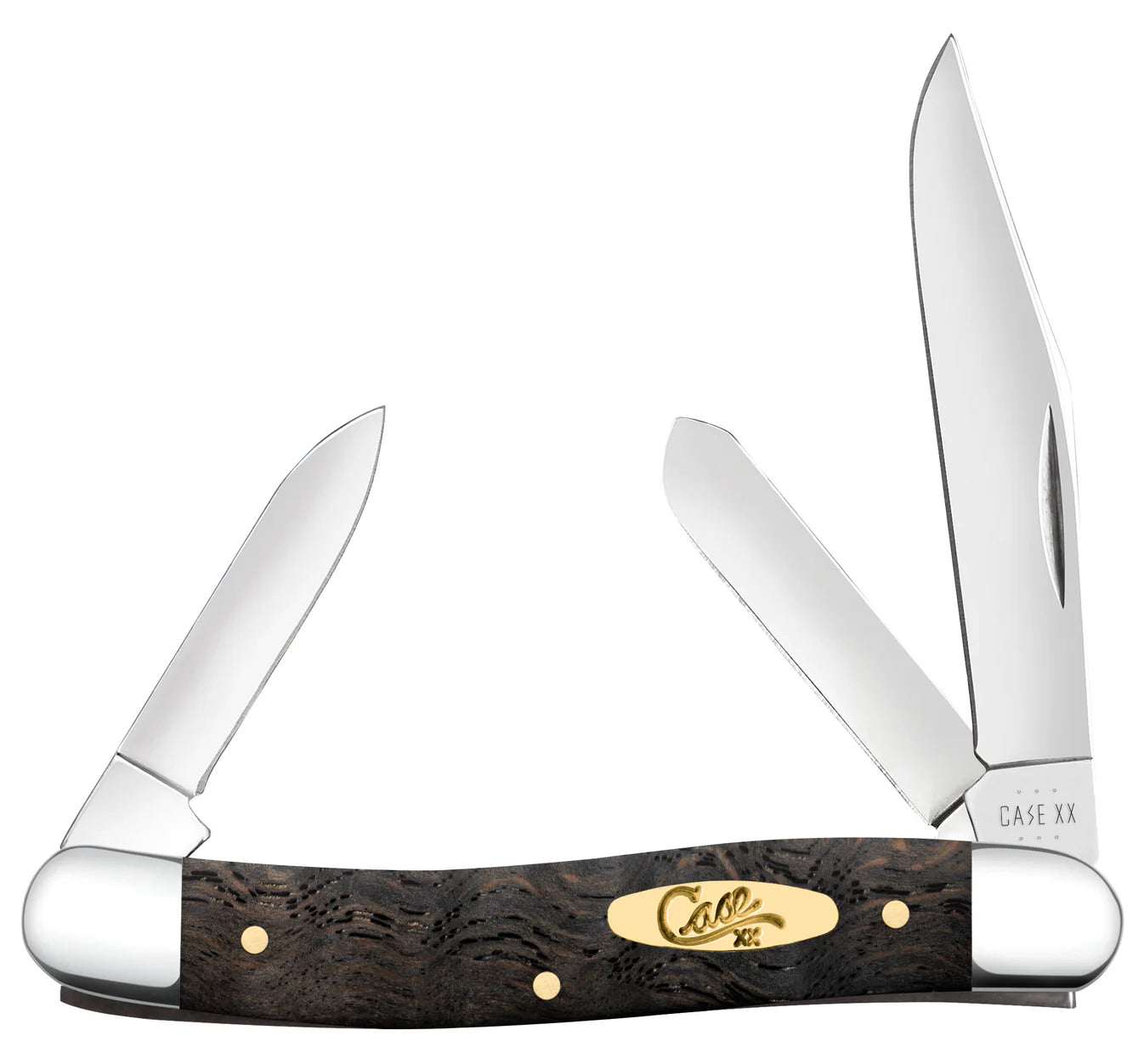 CASE STOCKMAN MEDIUM 3 BLADE 3 5/8" BLACK CURLY OAK