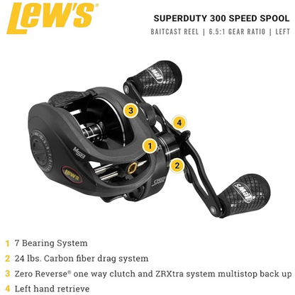 LEW'S SPEED SPOOL SUPER DUTY 300 SD3HL 7BB 6.5:1 BAITCAST REEL LH