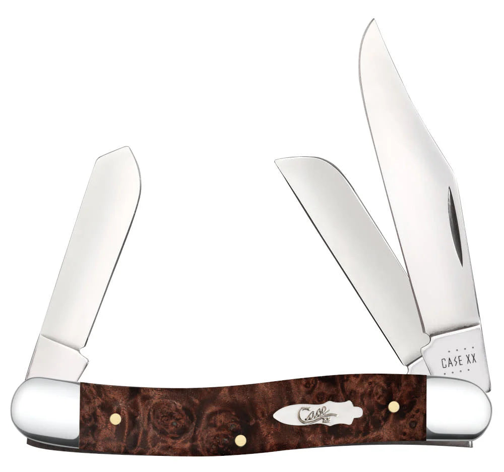 CASE STOCKMAN MEDIUM 3 BLADE 3 5/8" 6.5 MAPLE BURL WOOD