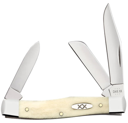 CASE STOCKMAN MEDIUM 3 BLADE 3 5/8" SMOOTH NATURAL BONE